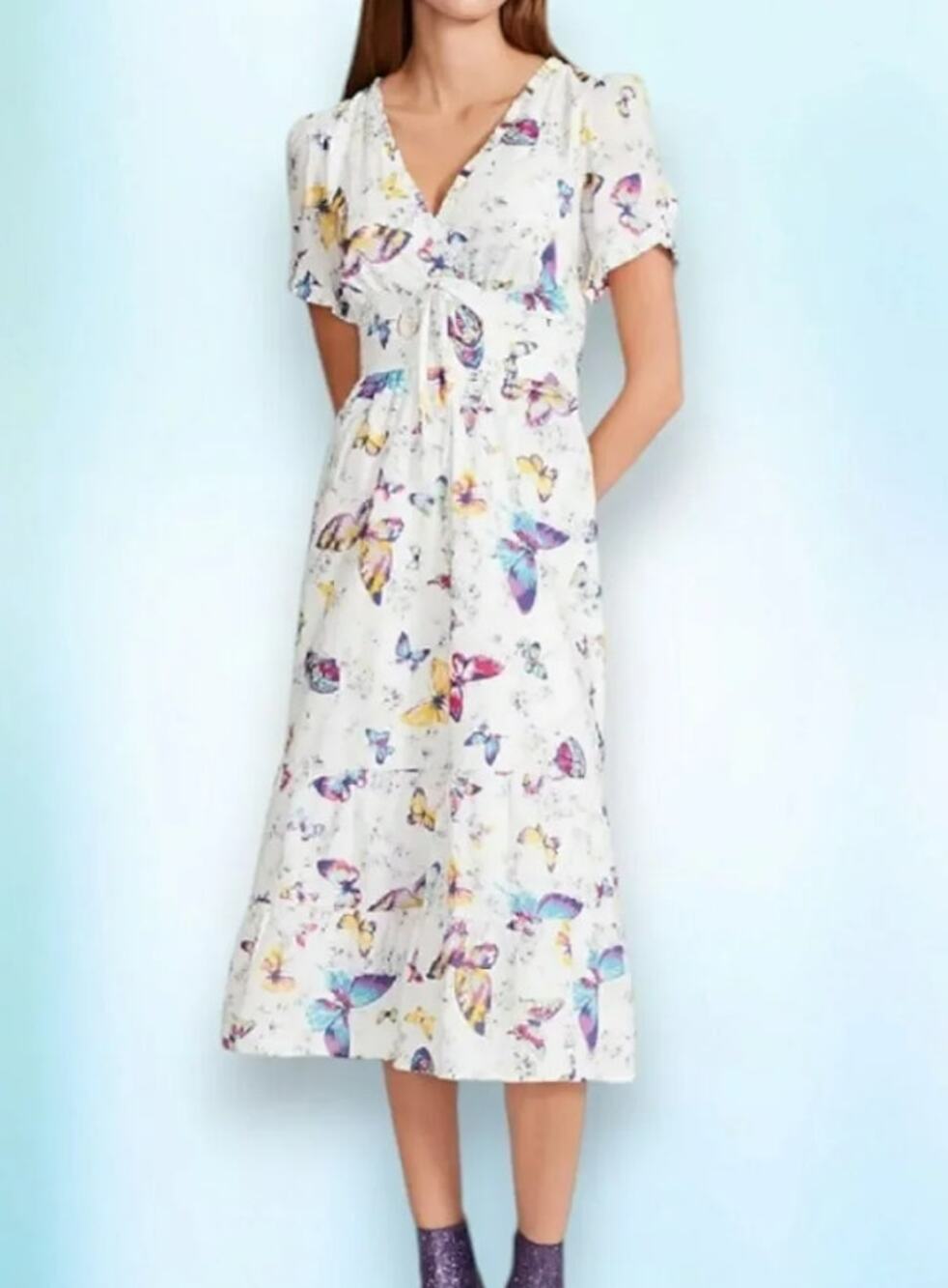Betsey Johnson Vintage Y2K Butterfly White Maxi Dress XL Fairycore Cottagecore